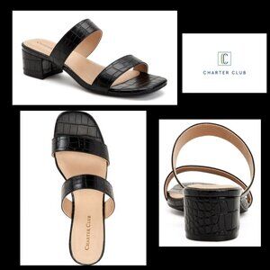 CHARTER CLUB Black Crocodile Print Vernaa Square Toe Sandal Sz 8.5